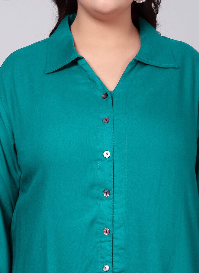 Indietoga Plus Size Classic Spread Collar Longline Casual Shirt - Image 2
